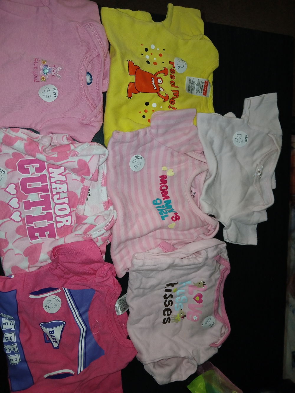 Assorted Baby Girl Onesies - Pink, Yellow, White - 7 Total